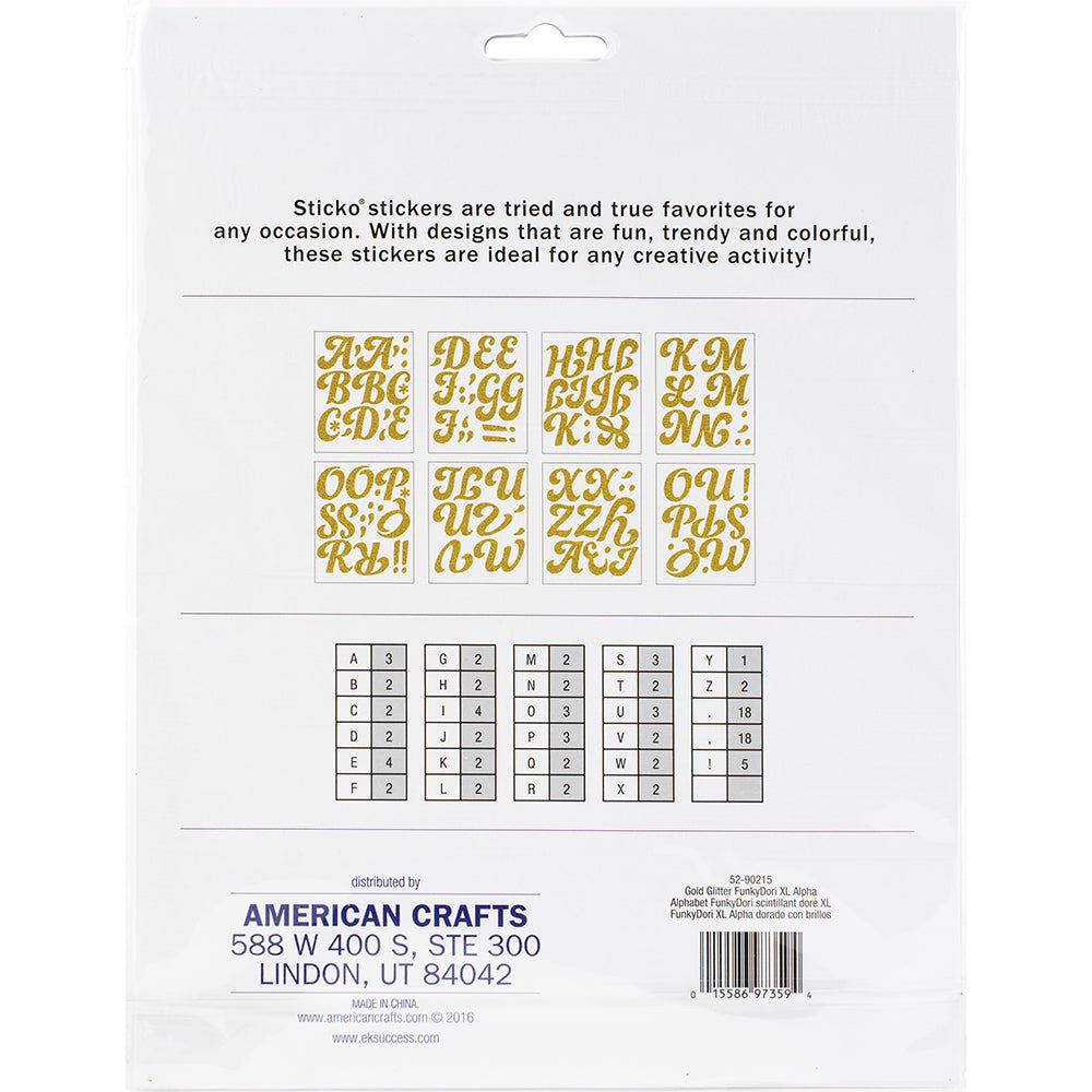 Sticko Alphabet Stickers - Funkydori Extra Large, Gold Glitter, 104pcs