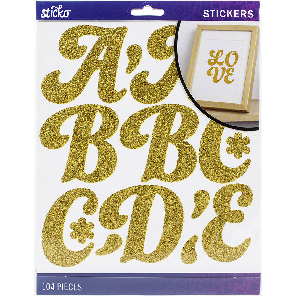 Sticko Alphabet Stickers - Funkydori Extra Large, Gold Glitter, 104pcs