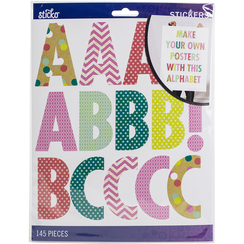 Sticko Alphabet Stickers - Futura Extra Large, Bright, 145pcs