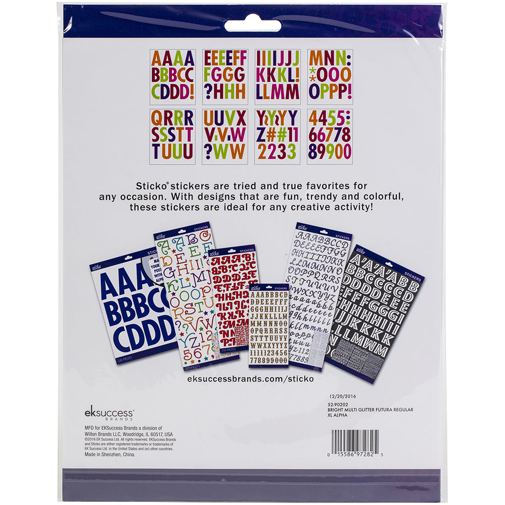 Sticko Alphabet Stickers - Futura Extra Large, Multi Glitter, 145pcs