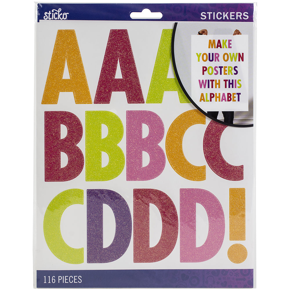 Sticko Alphabet Stickers - Futura Extra Large, Multi Glitter, 145pcs