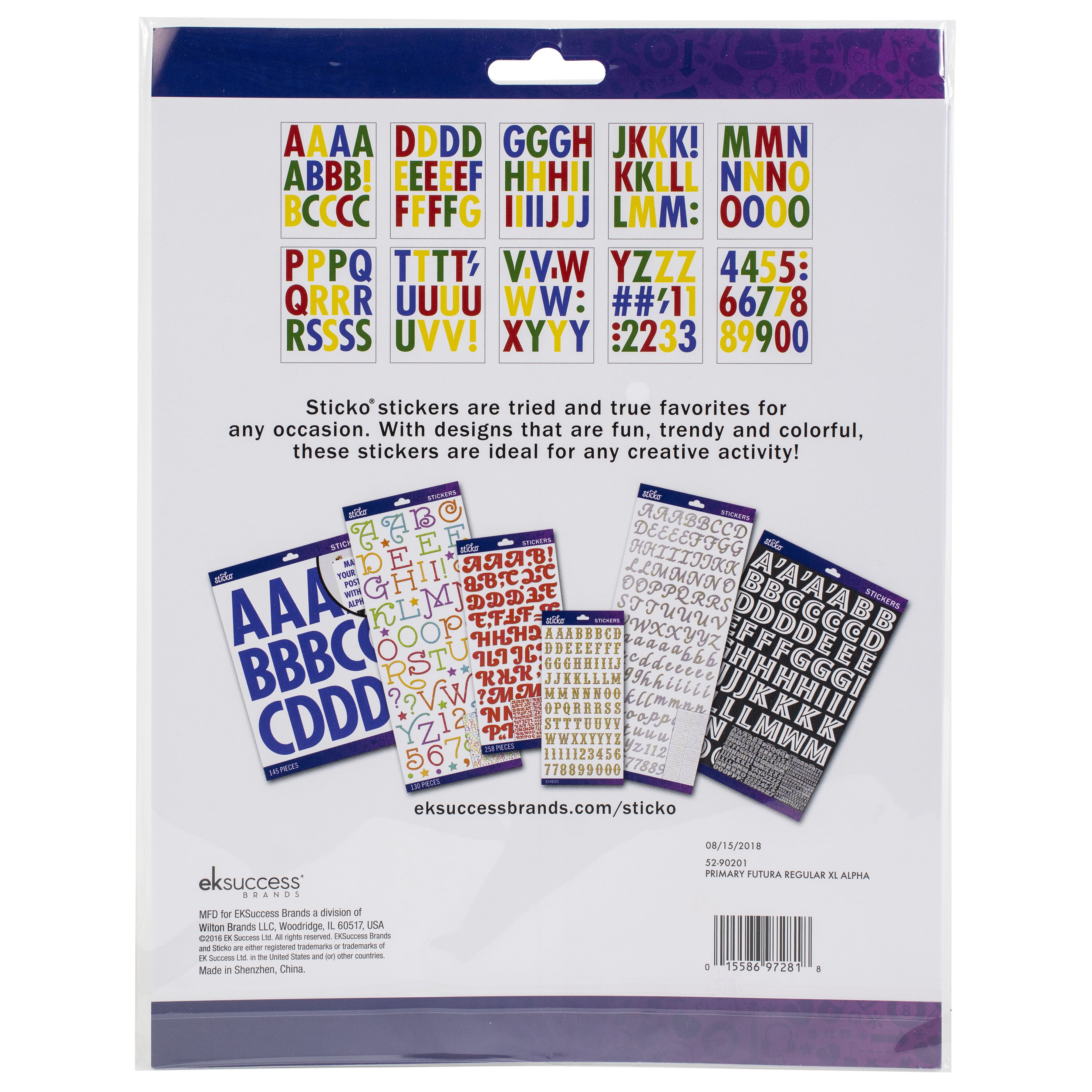 Sticko Extra Large Alphabet Stickers - Futura, Primary Colors, 145pcs