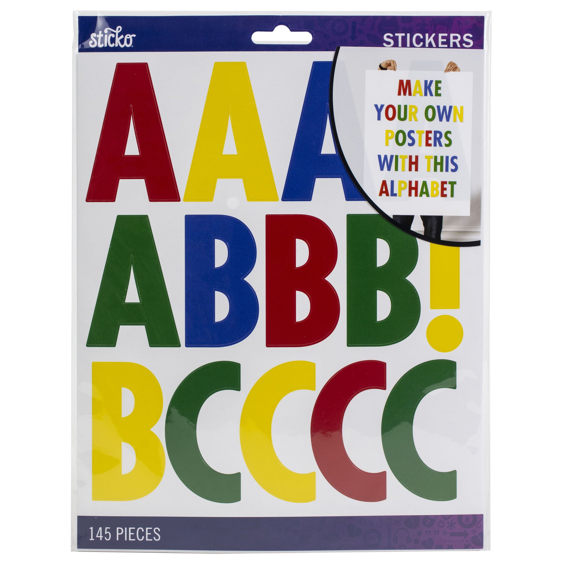 Sticko Extra Large Alphabet Stickers - Futura, Primary Colors, 145pcs