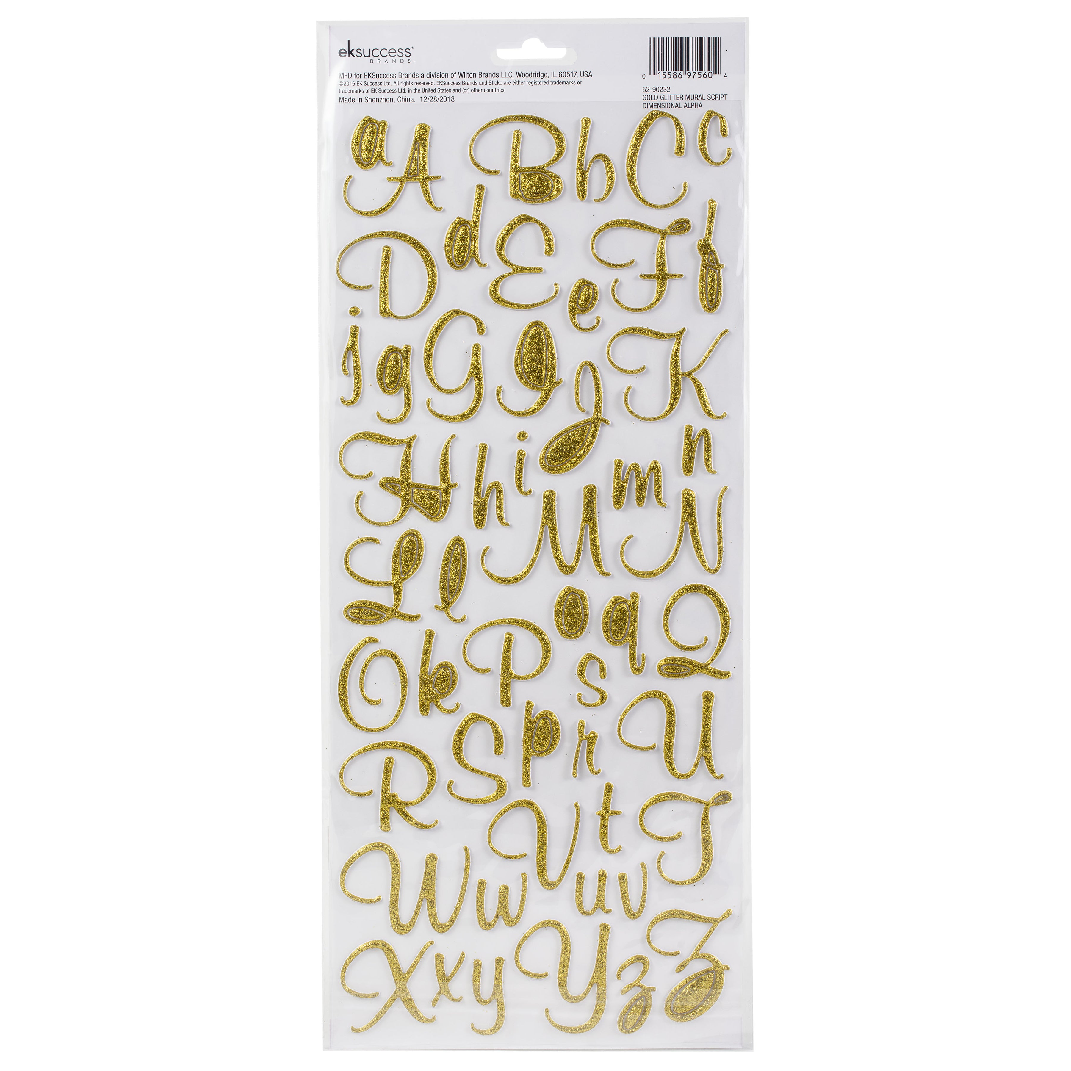 Sticko Alphabet Stickers - Script Font, Gold Glitter, 104pcs