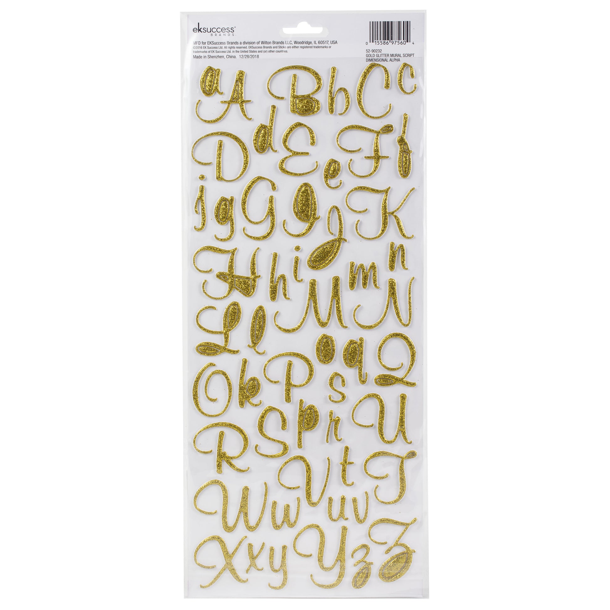 Sticko Alphabet Stickers - Script Font, Gold Glitter, 104pcs