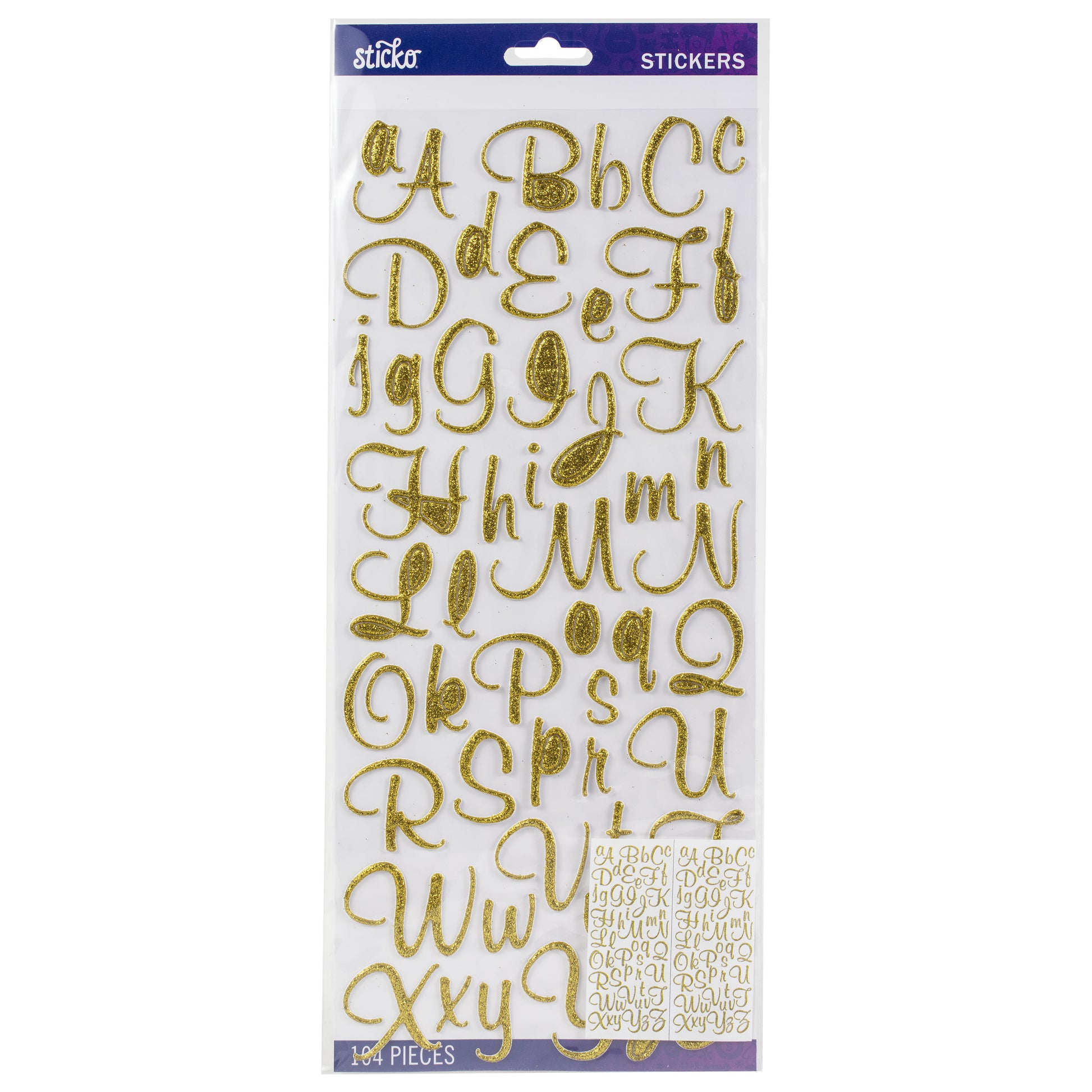 Sticko Alphabet Stickers - Script Font, Gold Glitter, 104pcs