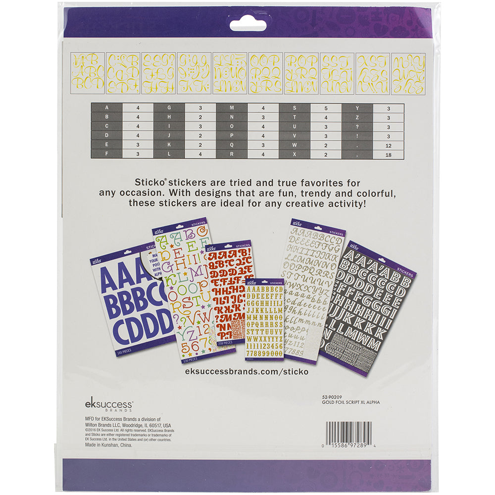Sticko Alphabet Stickers - Script Extra Large, Gold Foil, 121pcs