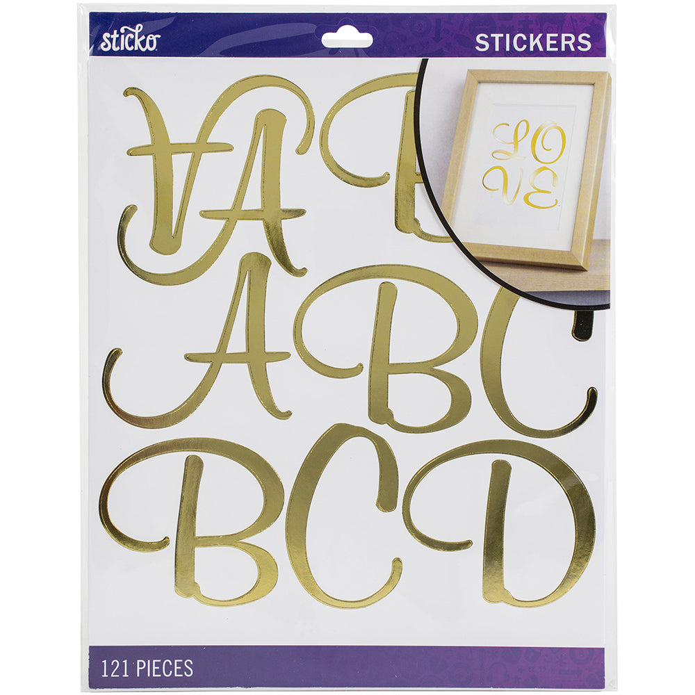 Sticko Alphabet Stickers - Script Extra Large, Gold Foil, 121pcs