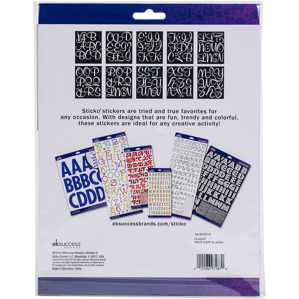 Sticko Alphabet Stickers - Script Extra Large, White, 121pcs