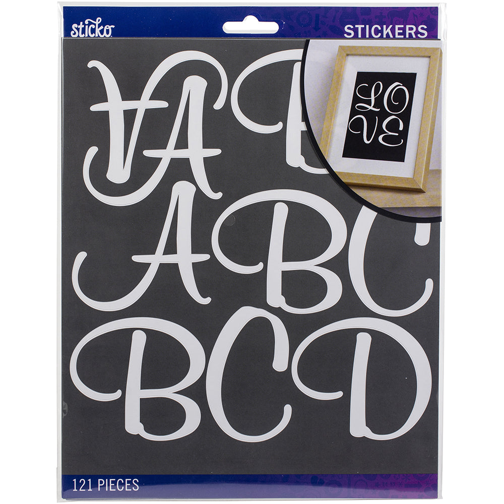 Sticko Alphabet Stickers - Script Extra Large, White, 121pcs