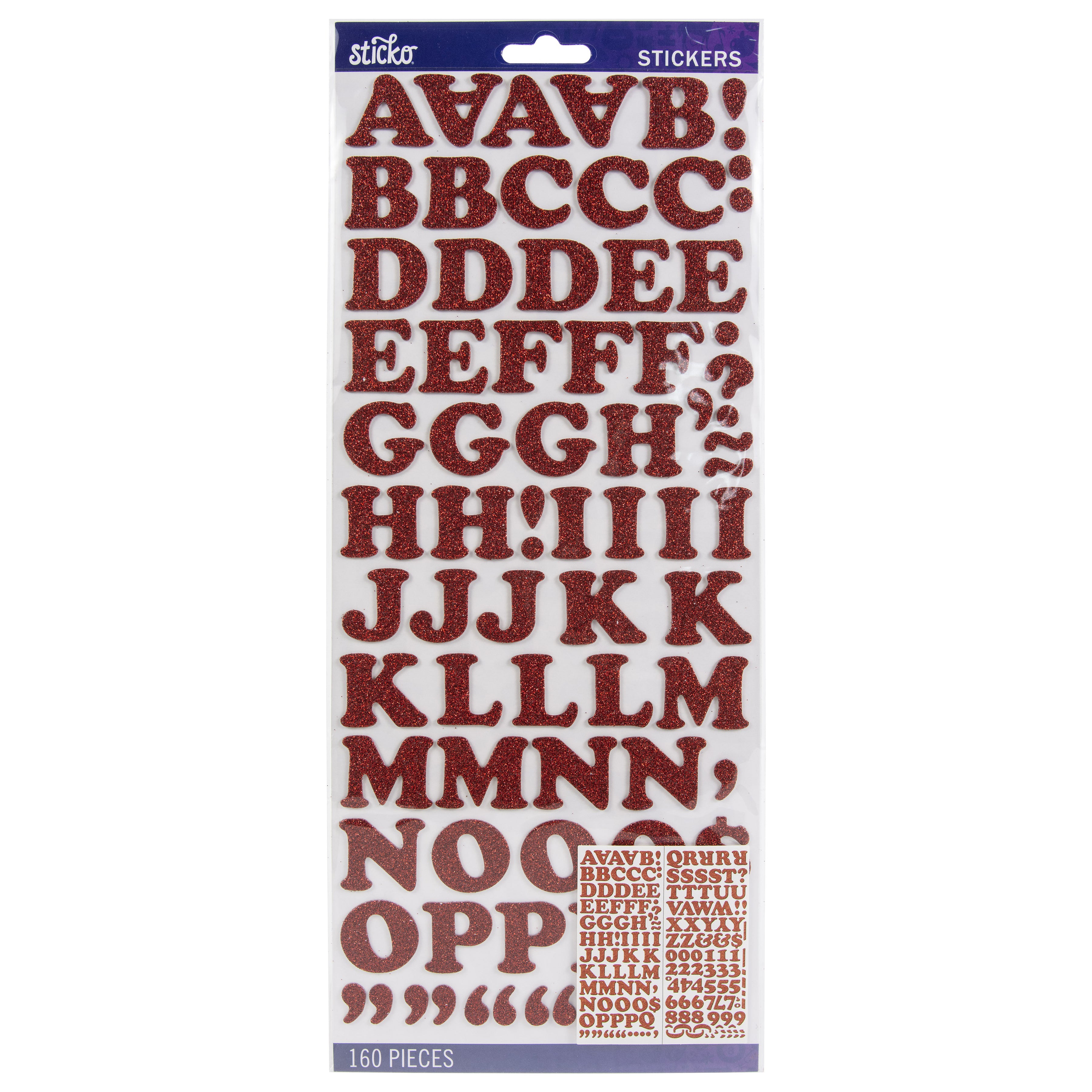 Sticko Alphabet Stickers - Cooper, Red Glitter, 160pcs