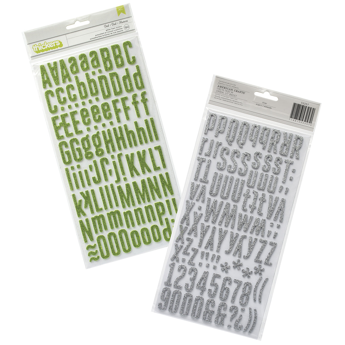 American Crafts Thickers Doll Font Glitter Alphabet Stickers - Available in a Variety of Styles