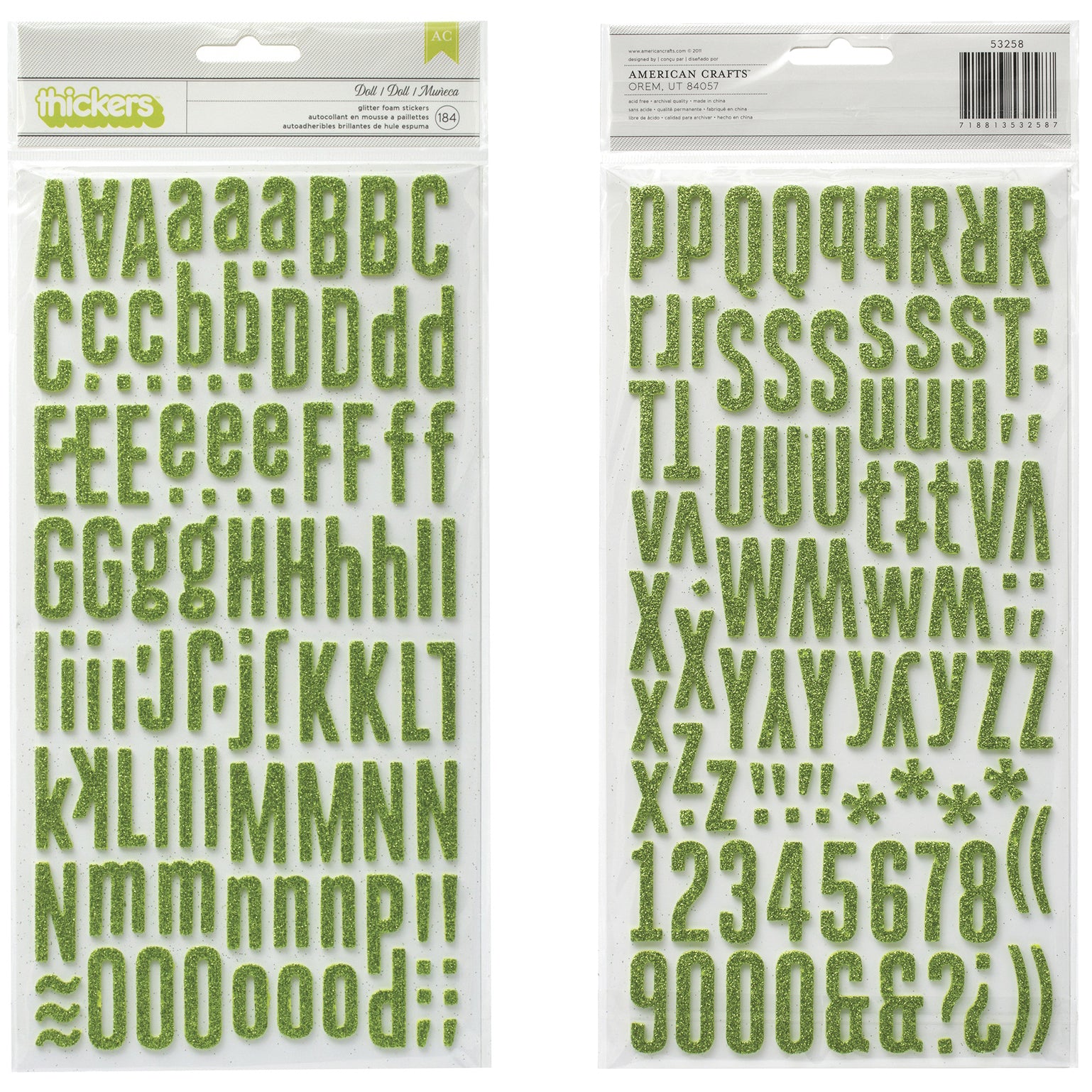 American Crafts Thickers Doll Font Glitter Alphabet Stickers - Available in a Variety of Styles