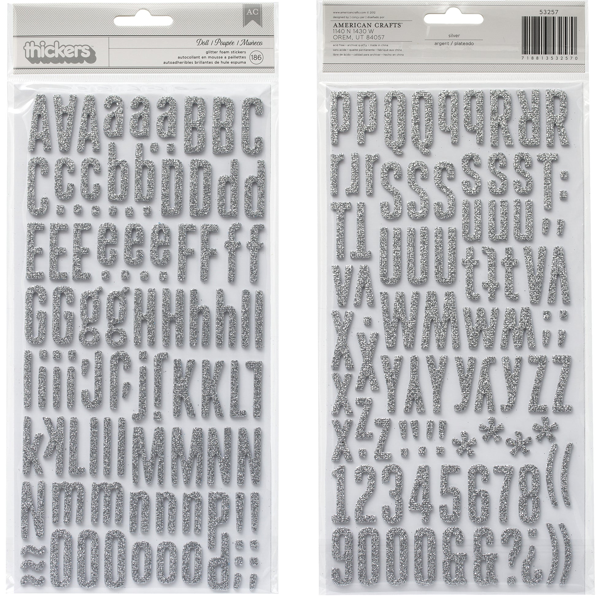 American Crafts Thickers Doll Font Glitter Alphabet Stickers - Available in a Variety of Styles