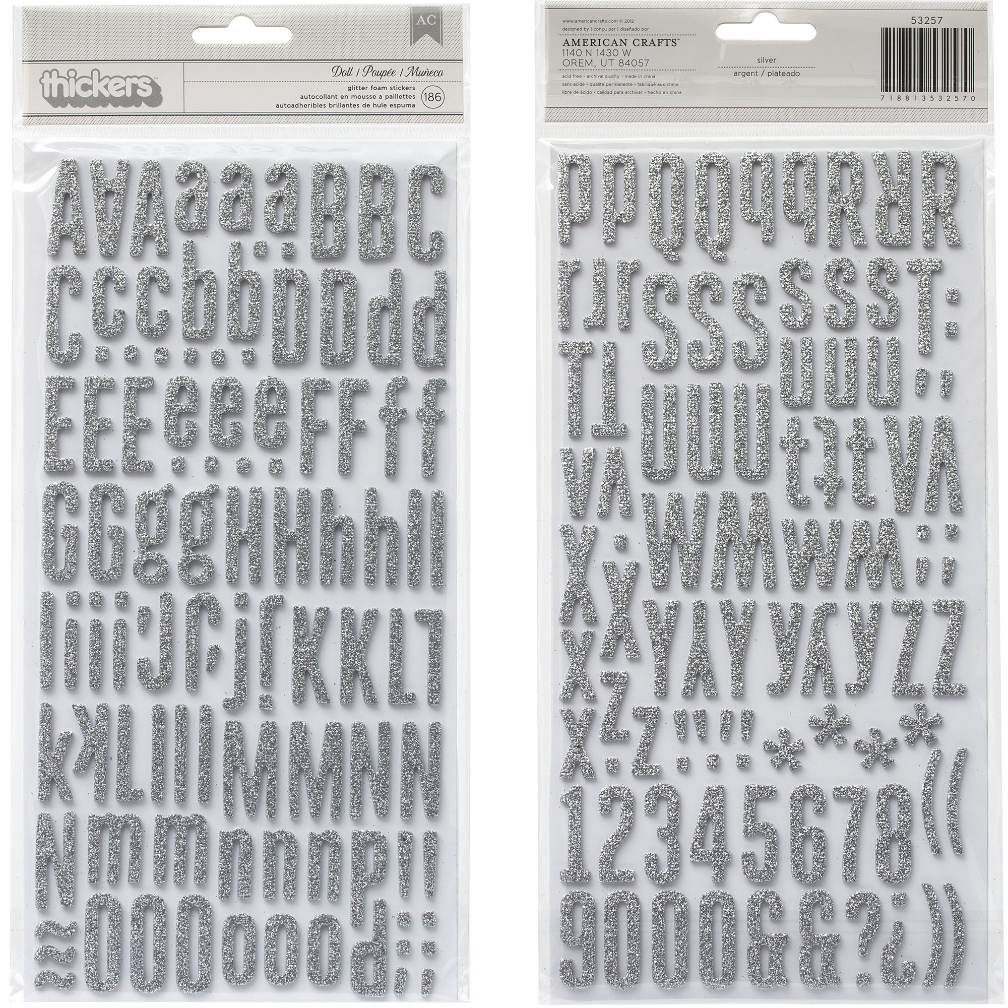 American Crafts Thickers Doll Font Glitter Alphabet Stickers - Available in a Variety of Styles