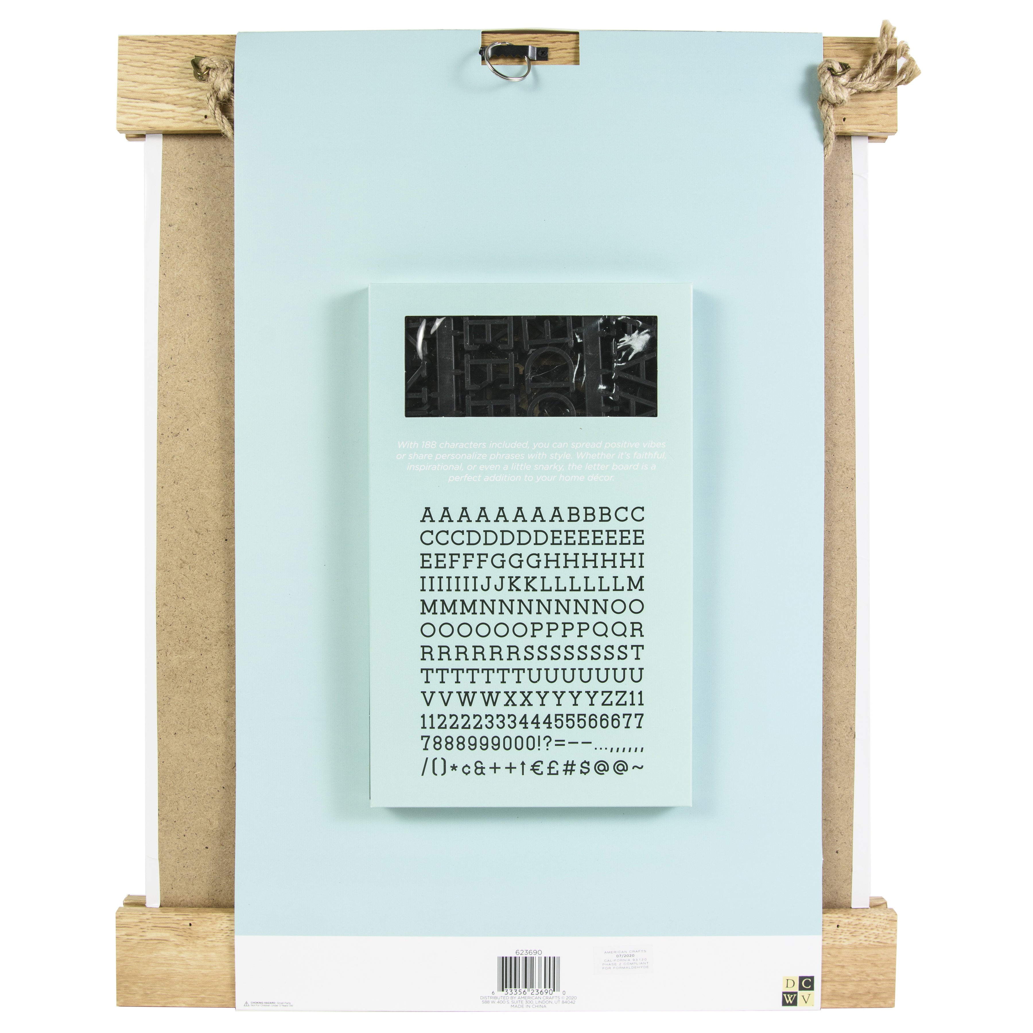 DCWV White Letterboard with Wood Hanger Frame and Black Letters - 16x20"