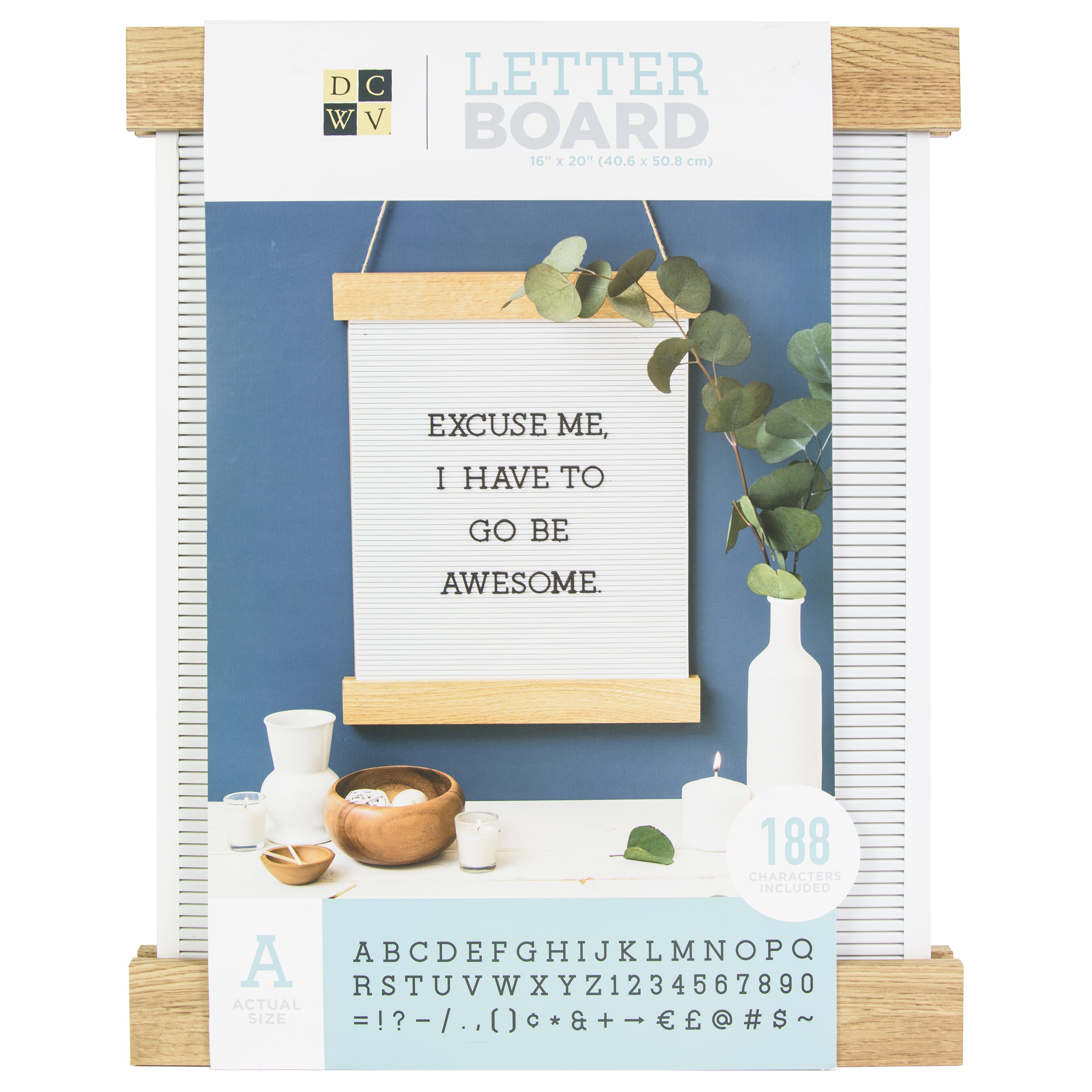 DCWV White Letterboard with Wood Hanger Frame and Black Letters - 16x20"