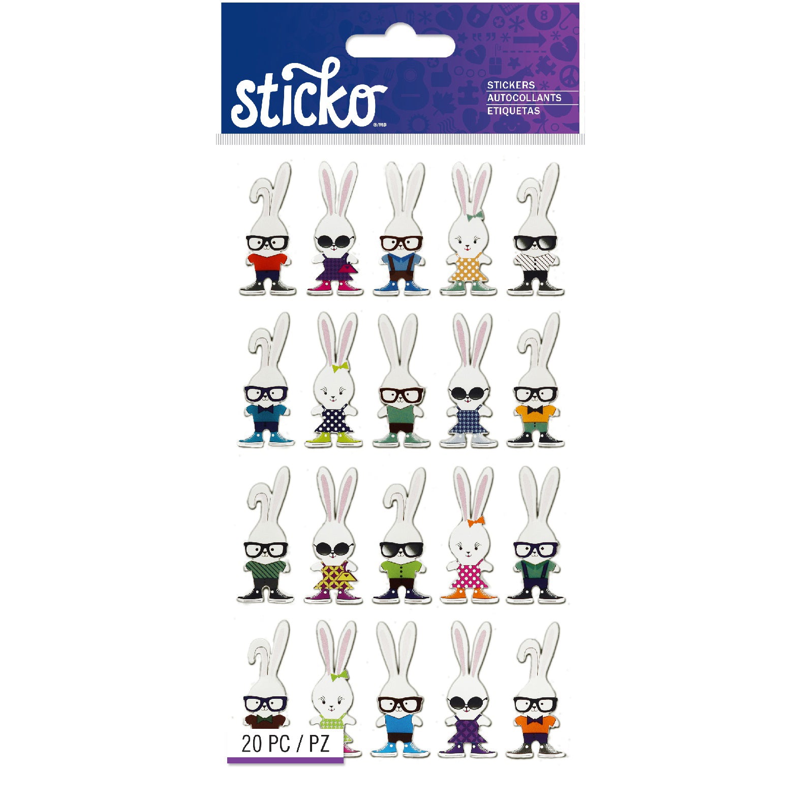 Sticko Stickers - Hipster Bunnies, 20pcs