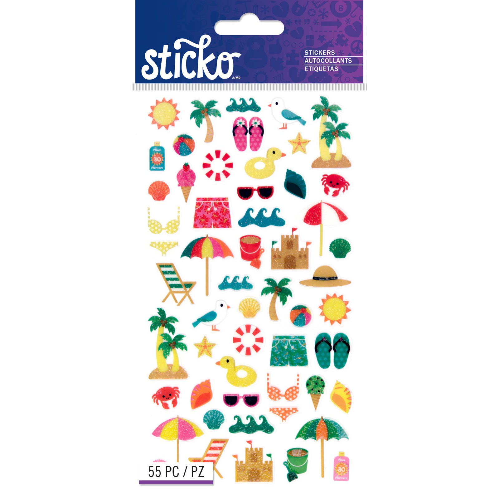 Sticko Stickers - Mini Beach Travel Icons, 55pcs