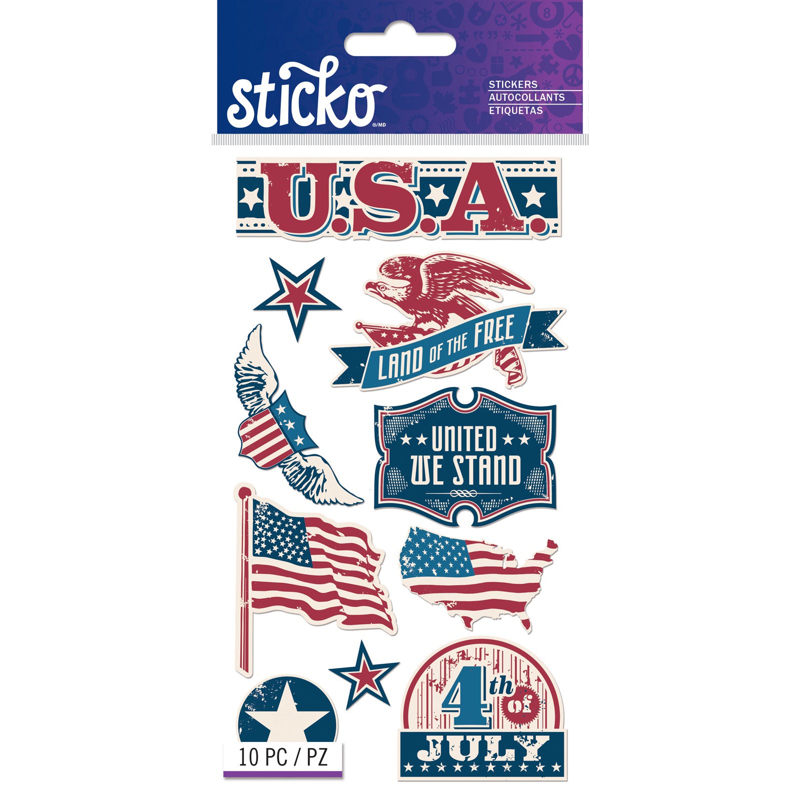 Sticko Stickers - Vintage Patriotic Words, 10pcs