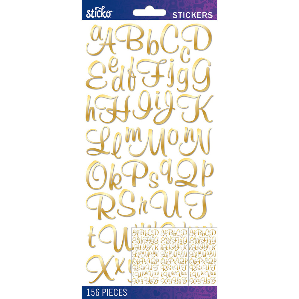 Sticko Alphabet Stickers - Script Medium, Gold Foil, 156pcs