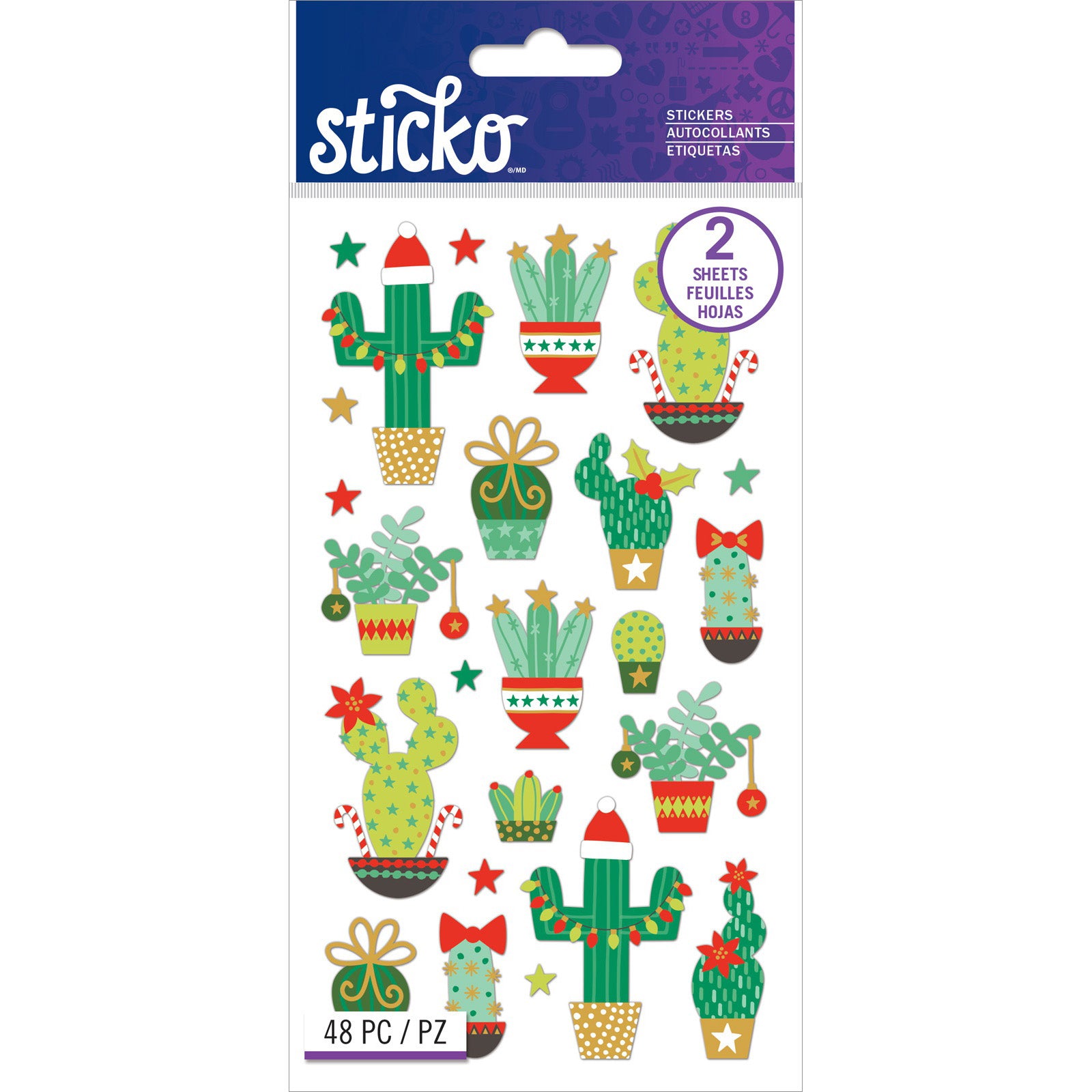 Sticko Holiday Cacti Stickers, 48pcs