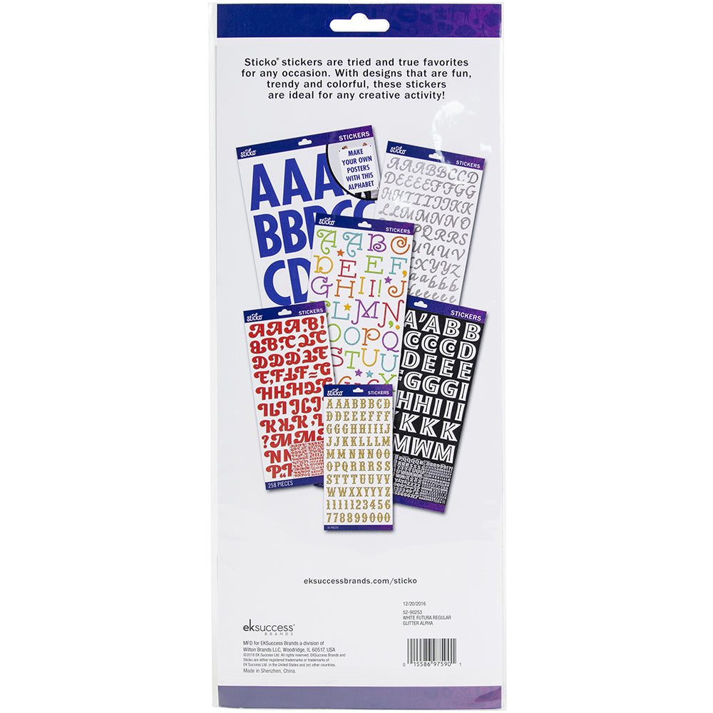 Sticko Alphabet Stickers - Futura Glitter, White, 112pcs