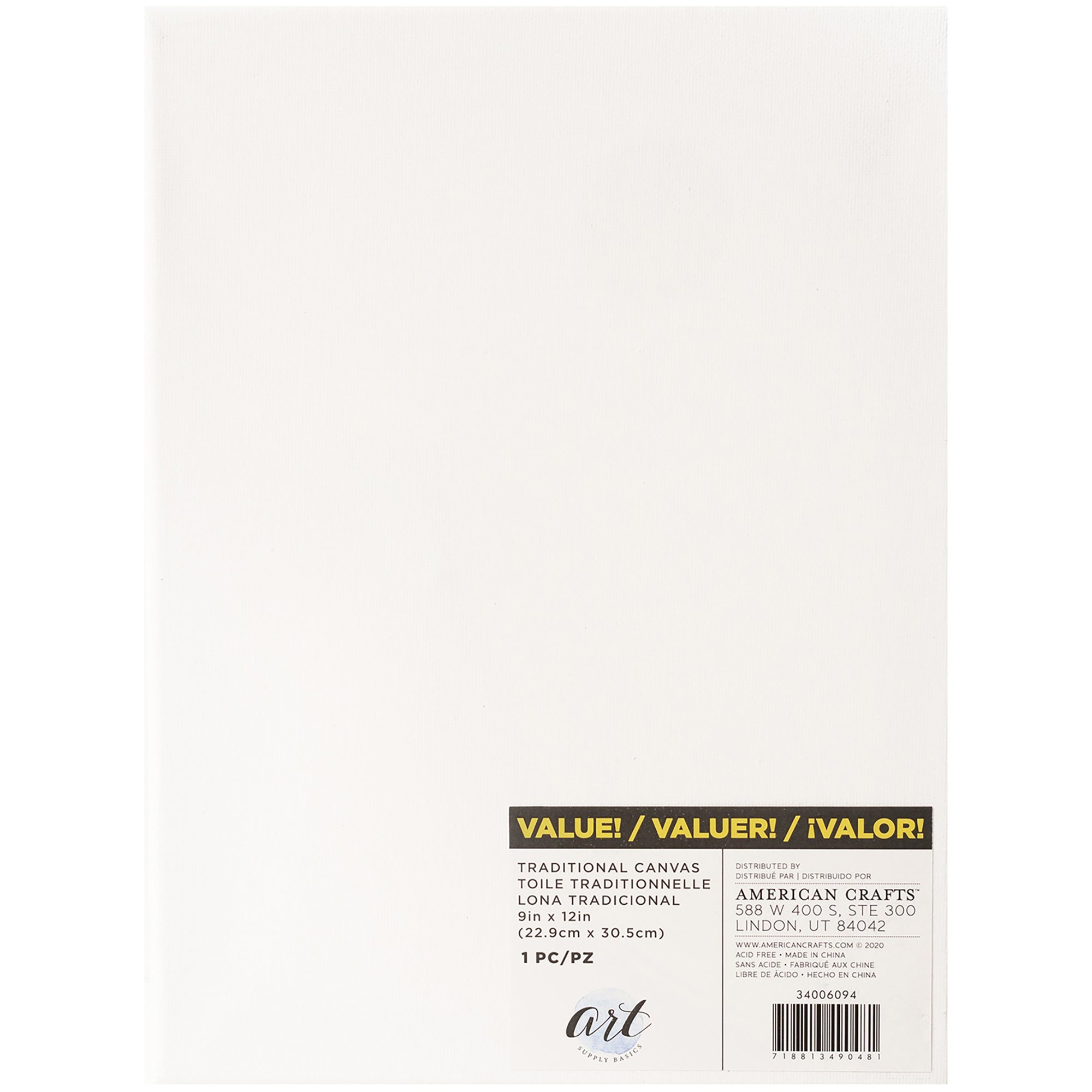 American Crafts Art Supply Basics Traditional Canvas - 9"X12"
