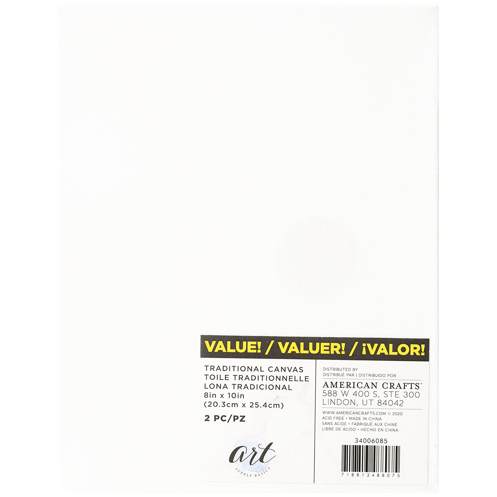 American Crafts Art Supply Basics Stretched Canvas 2 packs - Available in Multiple Sizes