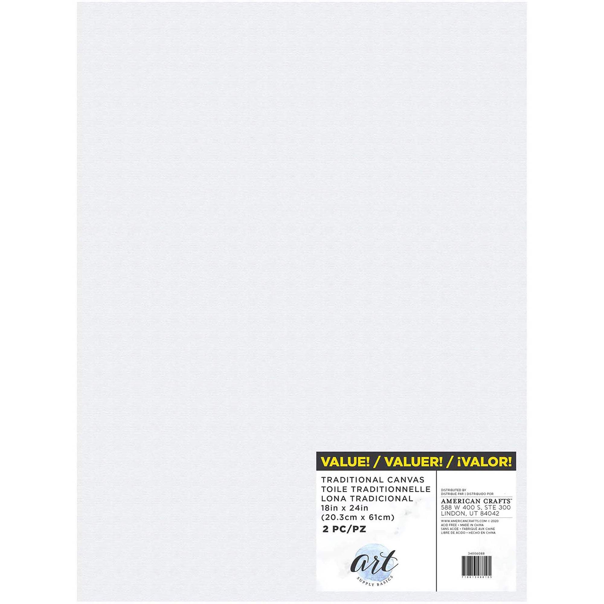 American Crafts Art Supply Basics Stretched Canvas 2 packs - Available in Multiple Sizes