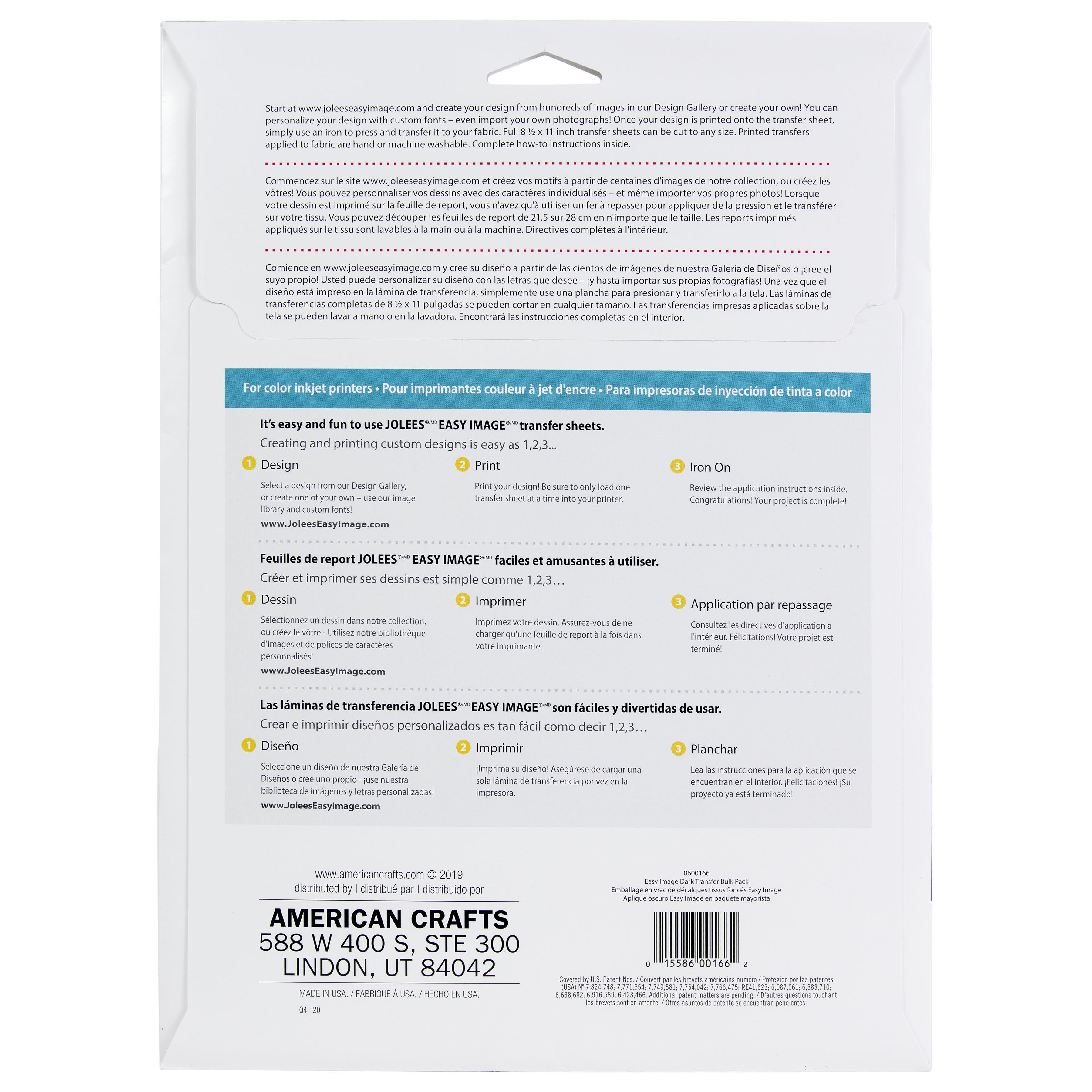 Jolee's Easy Image Printable Transfer Sheets for Dark Fabrics