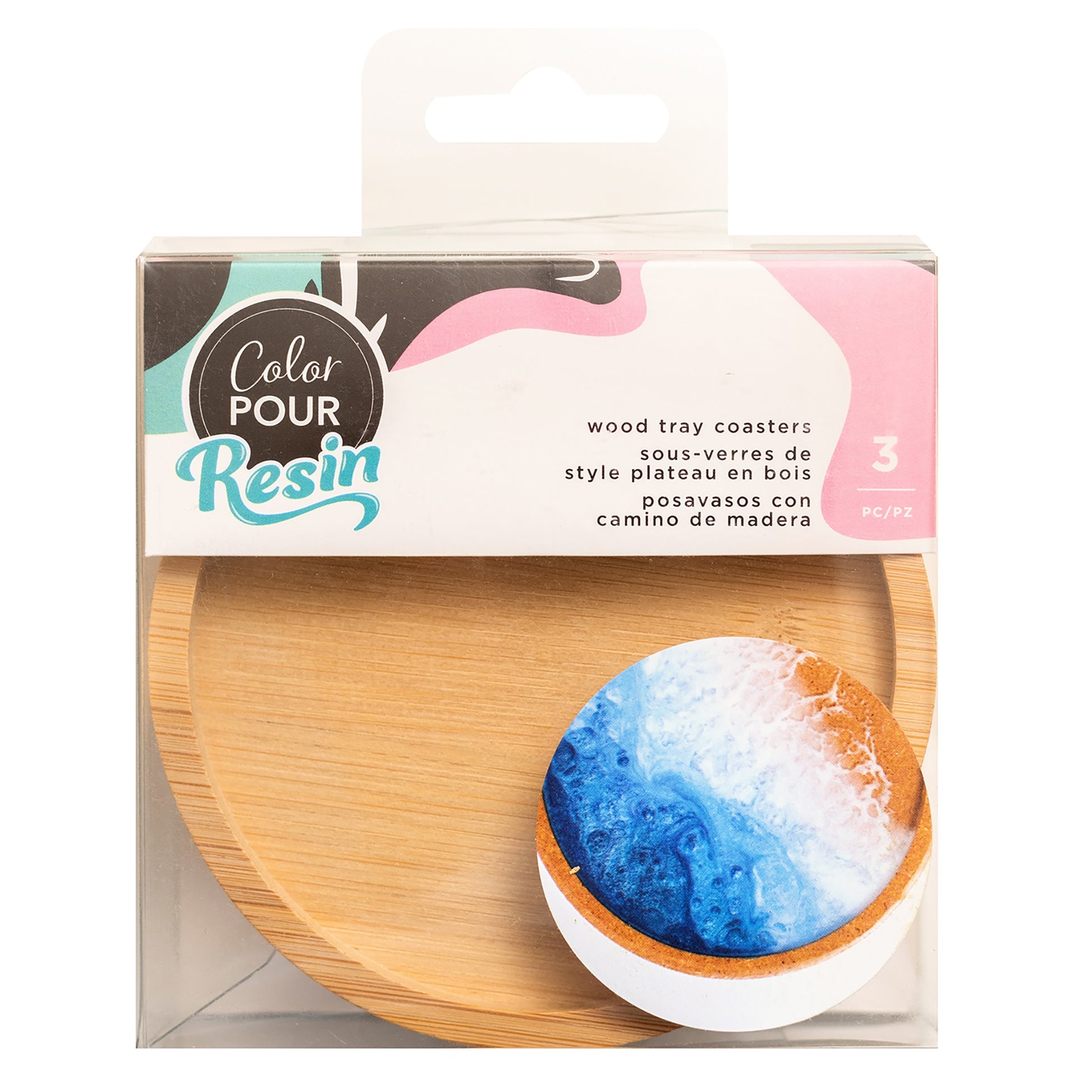 American Crafts Color Pour Resin Coasters 3/Pkg-Tray