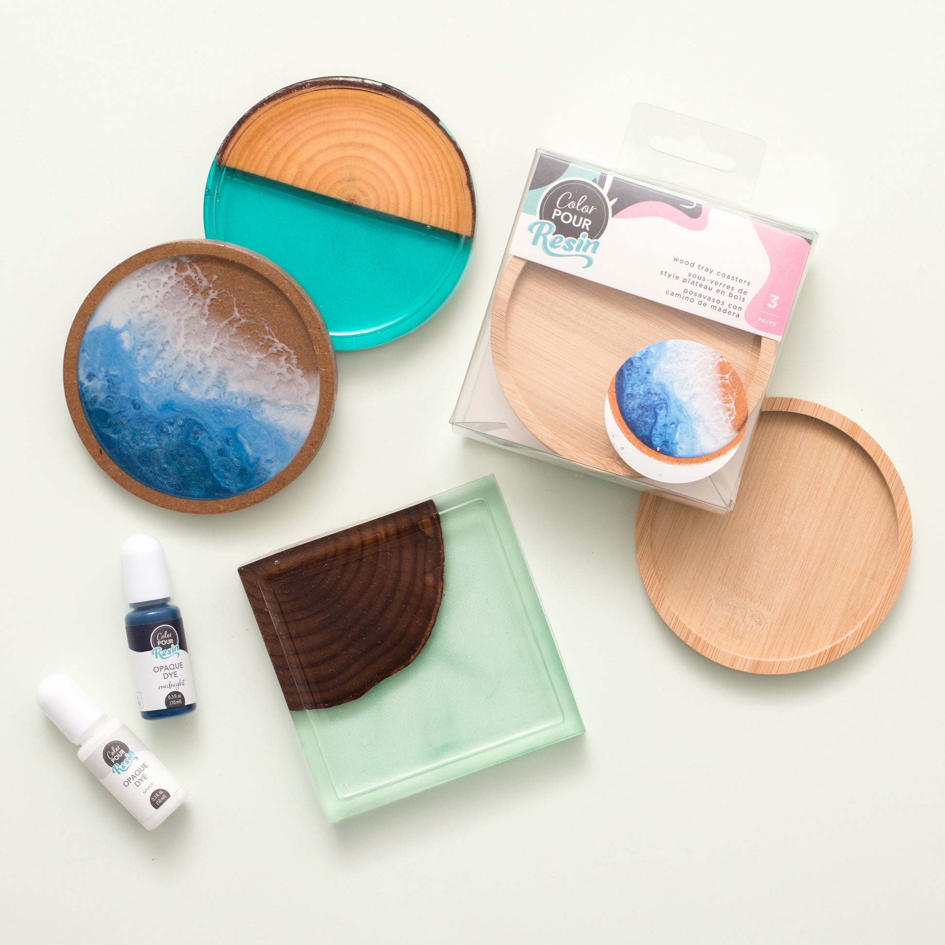 American Crafts Color Pour Resin Coasters 3/Pkg-Tray