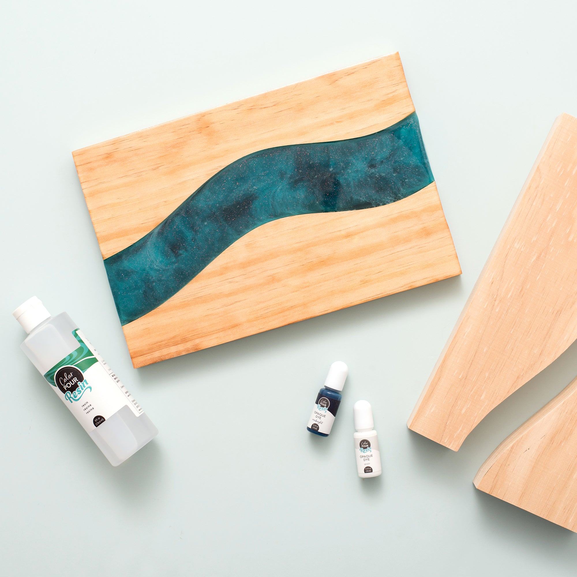 AC Color Pour Resin Wood River Tray
