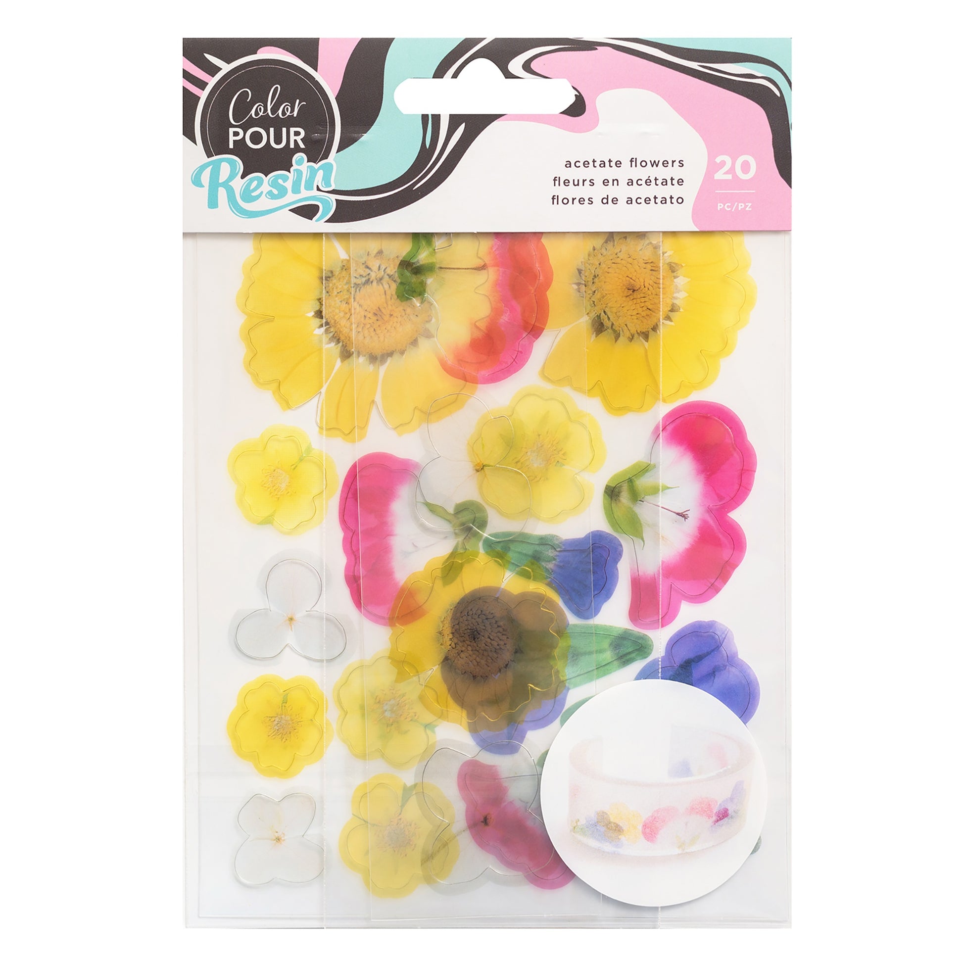 American Crafts Color Pour Resin Mix Ins 20/Pkg - Acetate Flowers