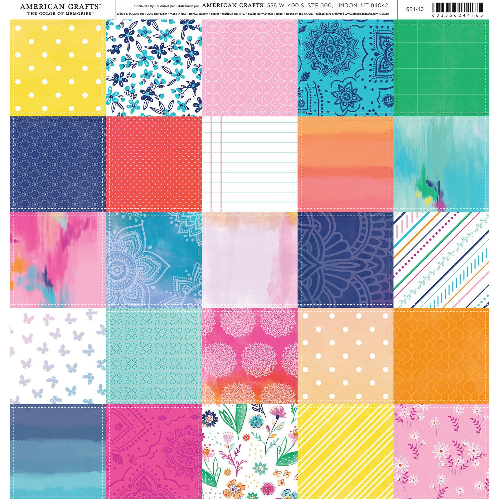 American Crafts Single-Sided 12x12" Patterned Cardstock - 25 sheets, Available in Multiple Designs