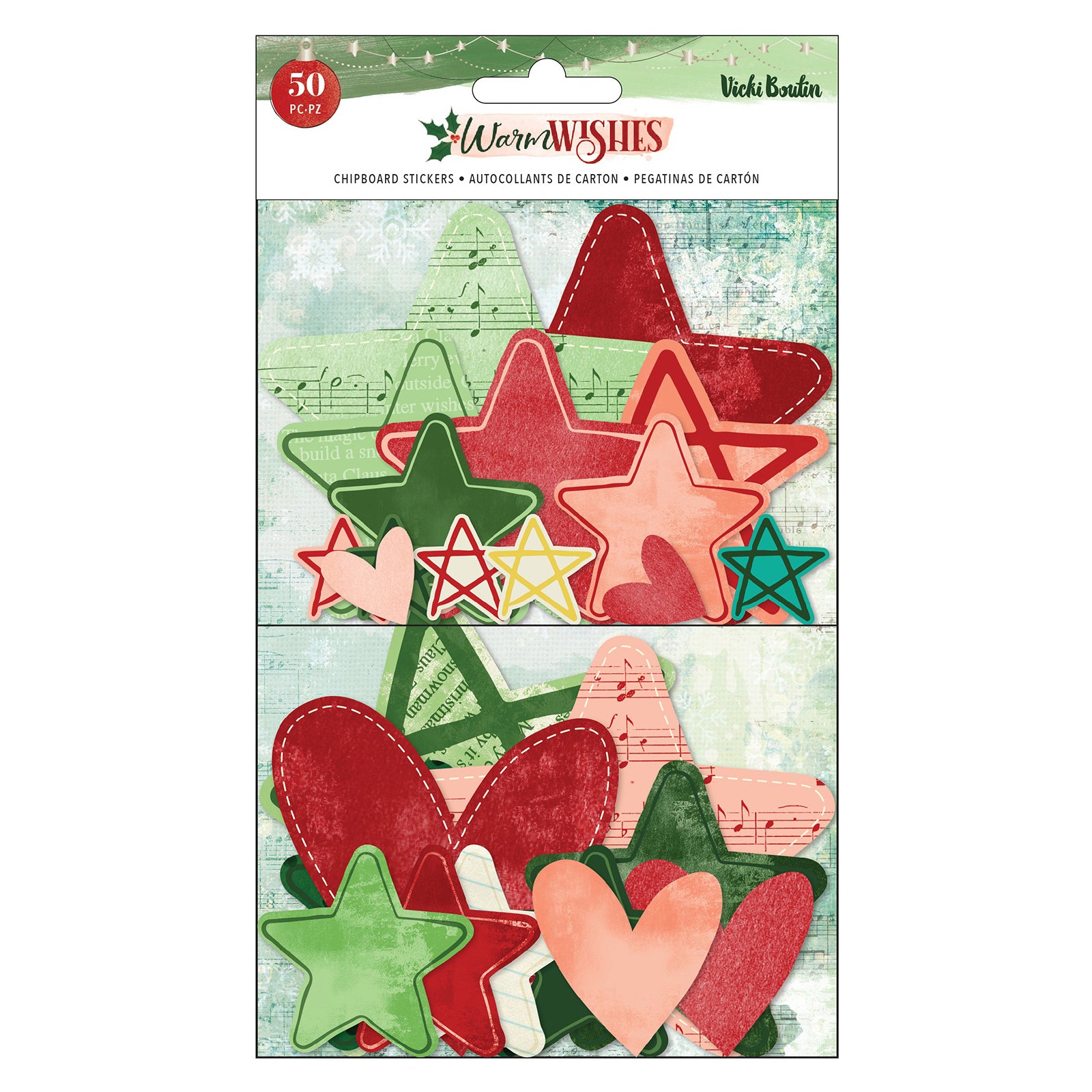 Vicki Boutin Warm Wishes Stars & Hearts Stickers, 50pcs