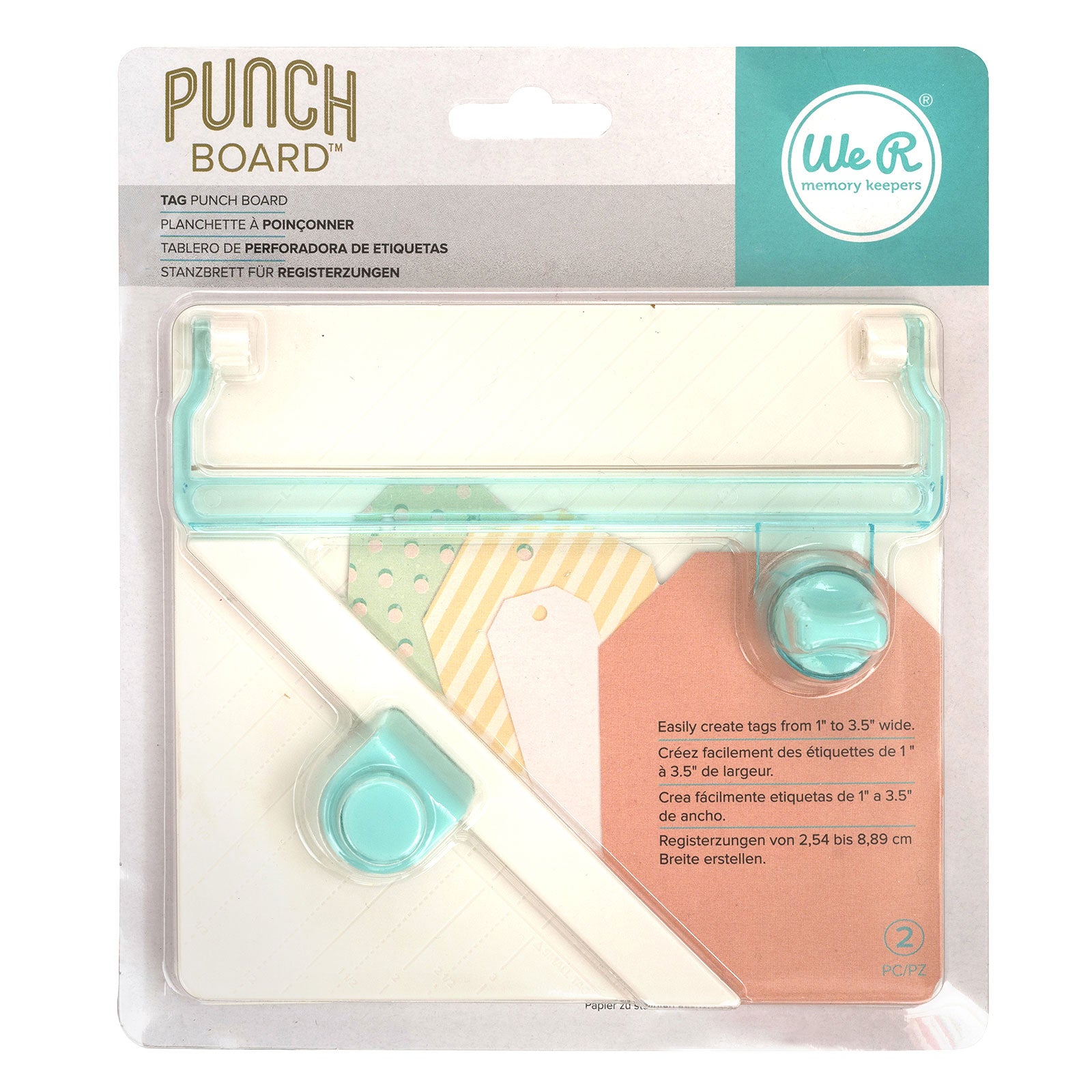 Front of packaging for We R Makers Tag Punch Board
