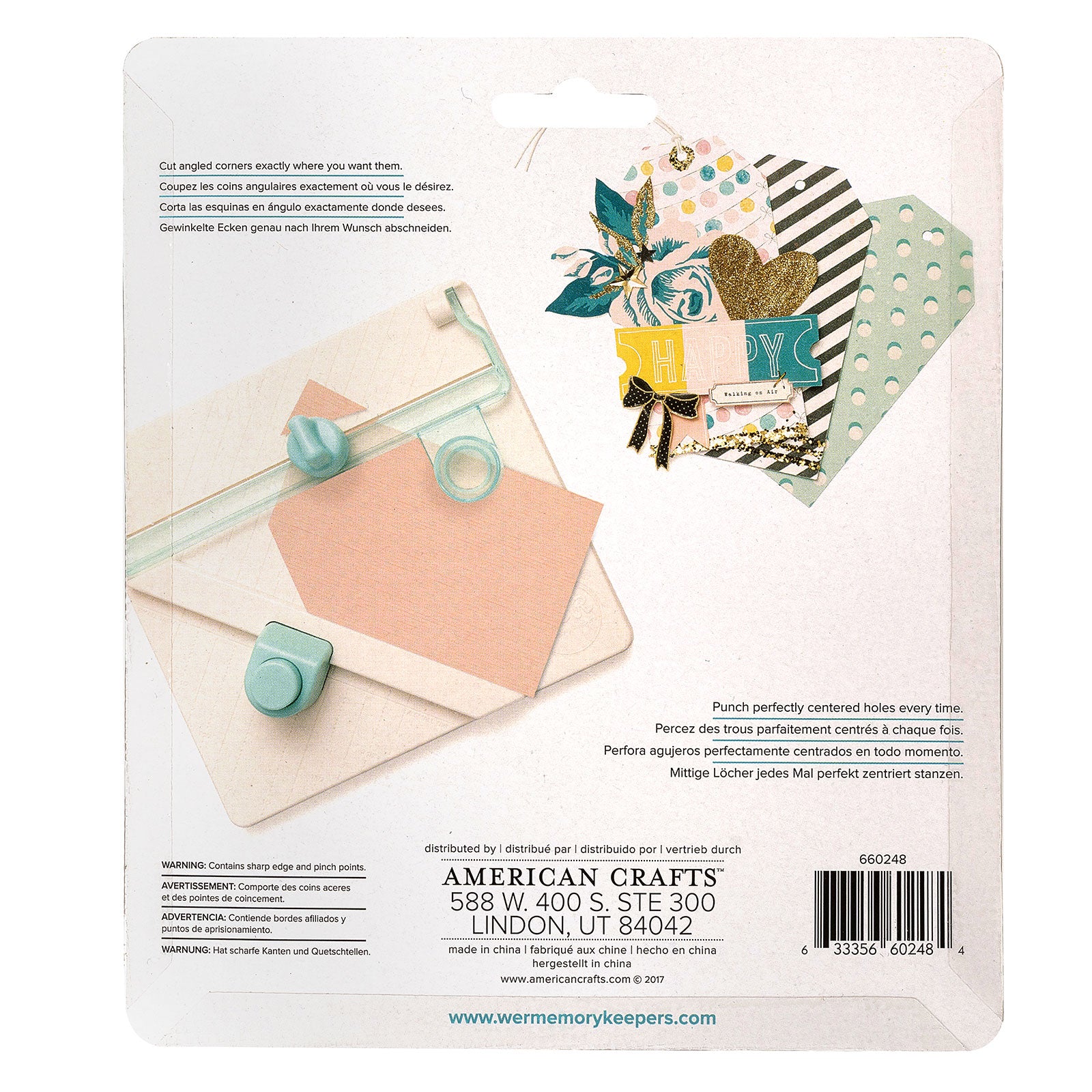 Back of packaging for We R Makers Tag Punch Board