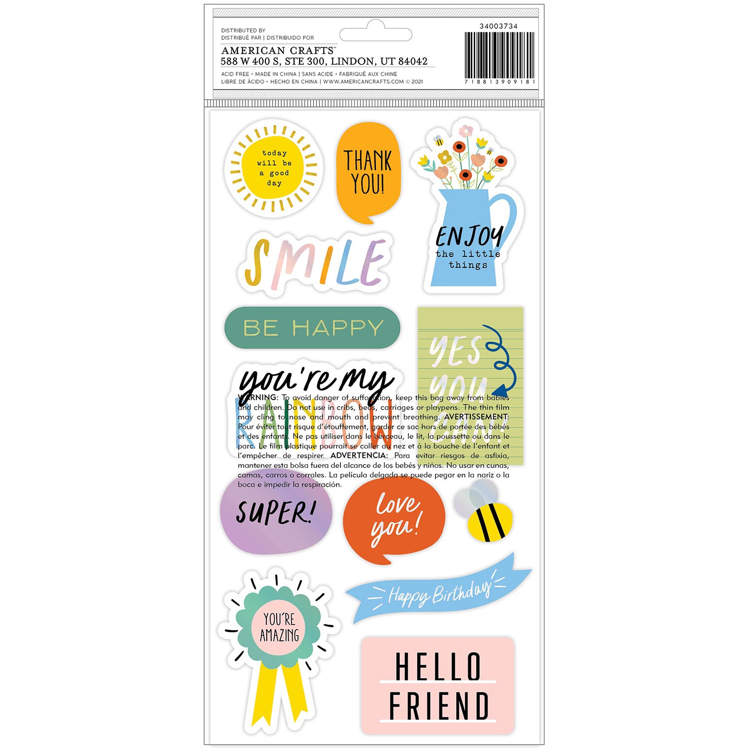 Thickers Pebbles Kid At Heart Phrase Stickers - 27pcs