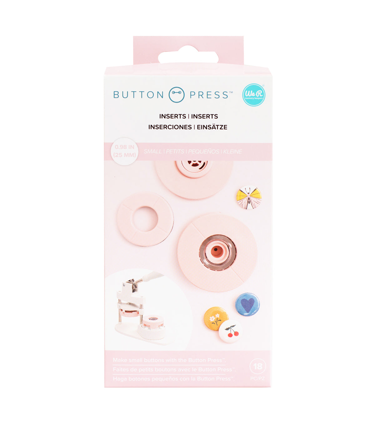 Front of packaging for We R Makers Small Circle Button Press Insert