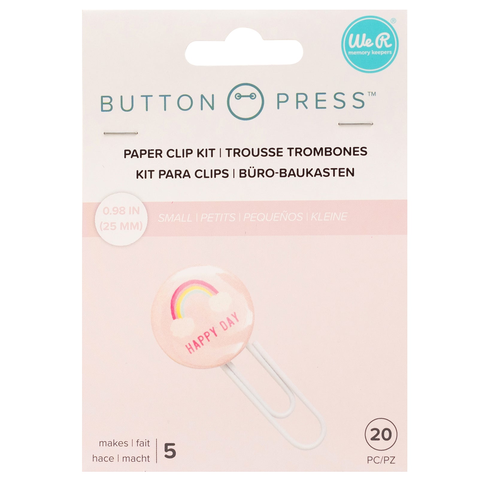 Front of packaging for We R Makers Button Press Small Circle 25mm Button Paper Clip Kit - 5 Pack
