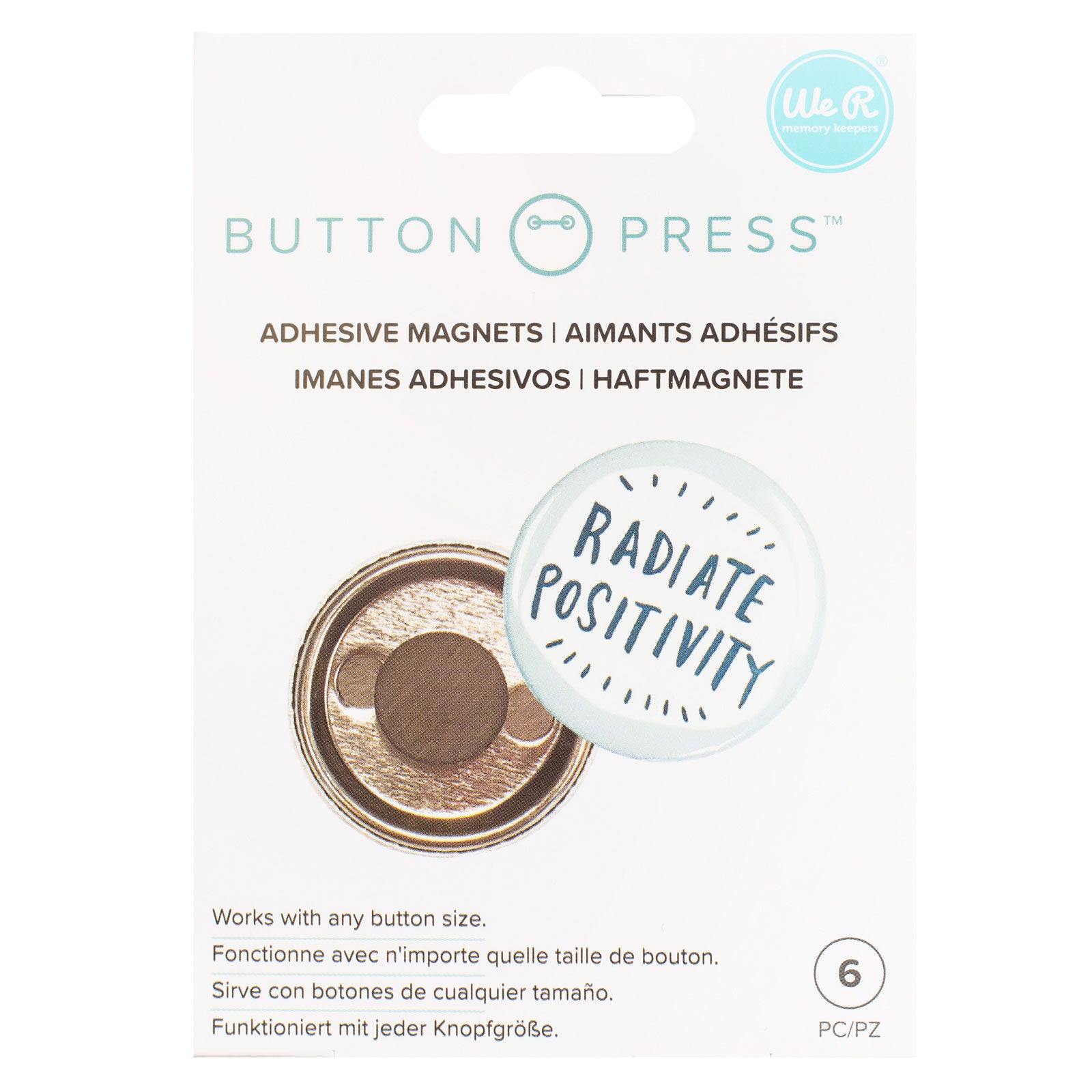 Front of packaging for We R Makers Button Press Adhesive Magnets Back - 6 Pack