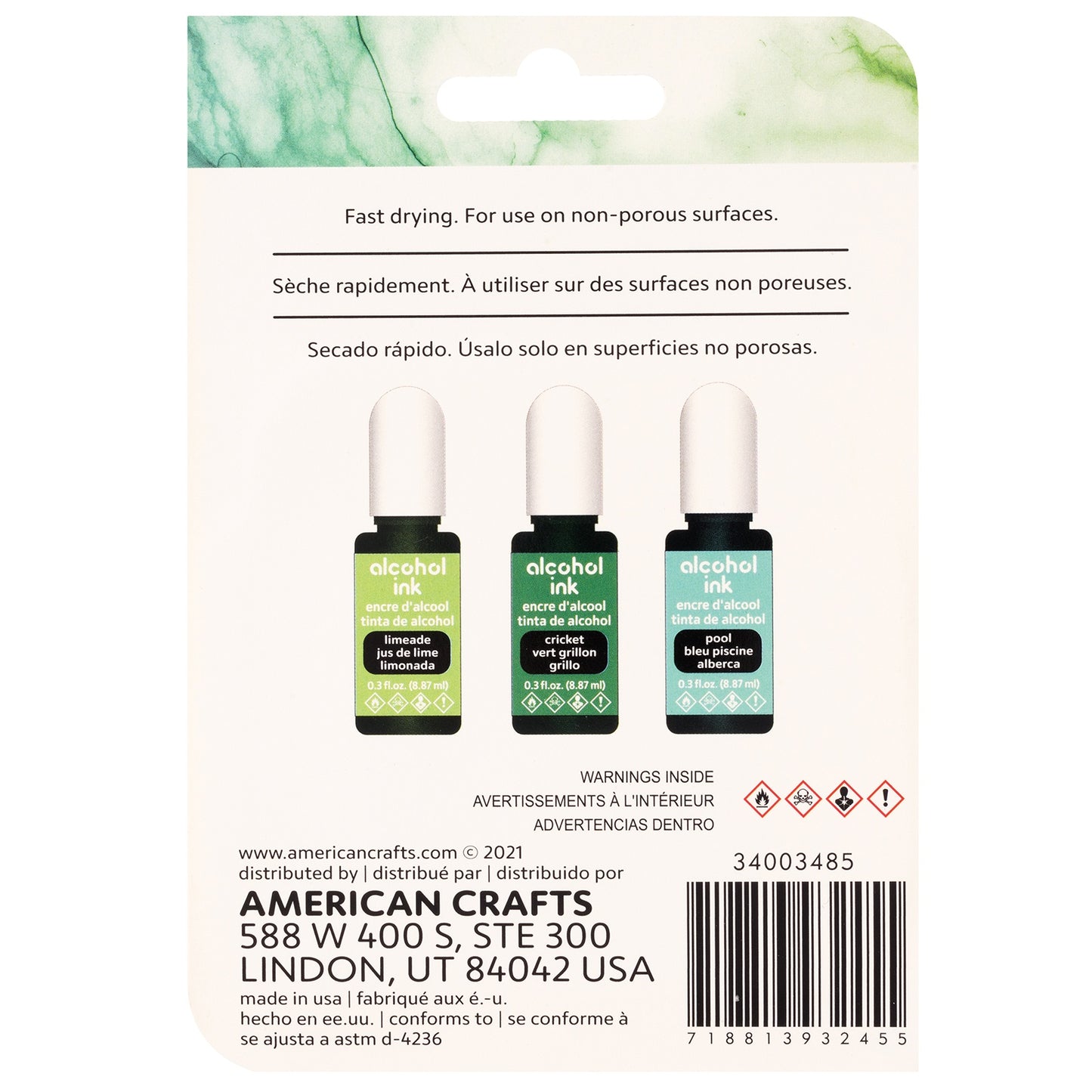 American Crafts Alcohol Ink 0.3oz 3/Pkg-Limeade