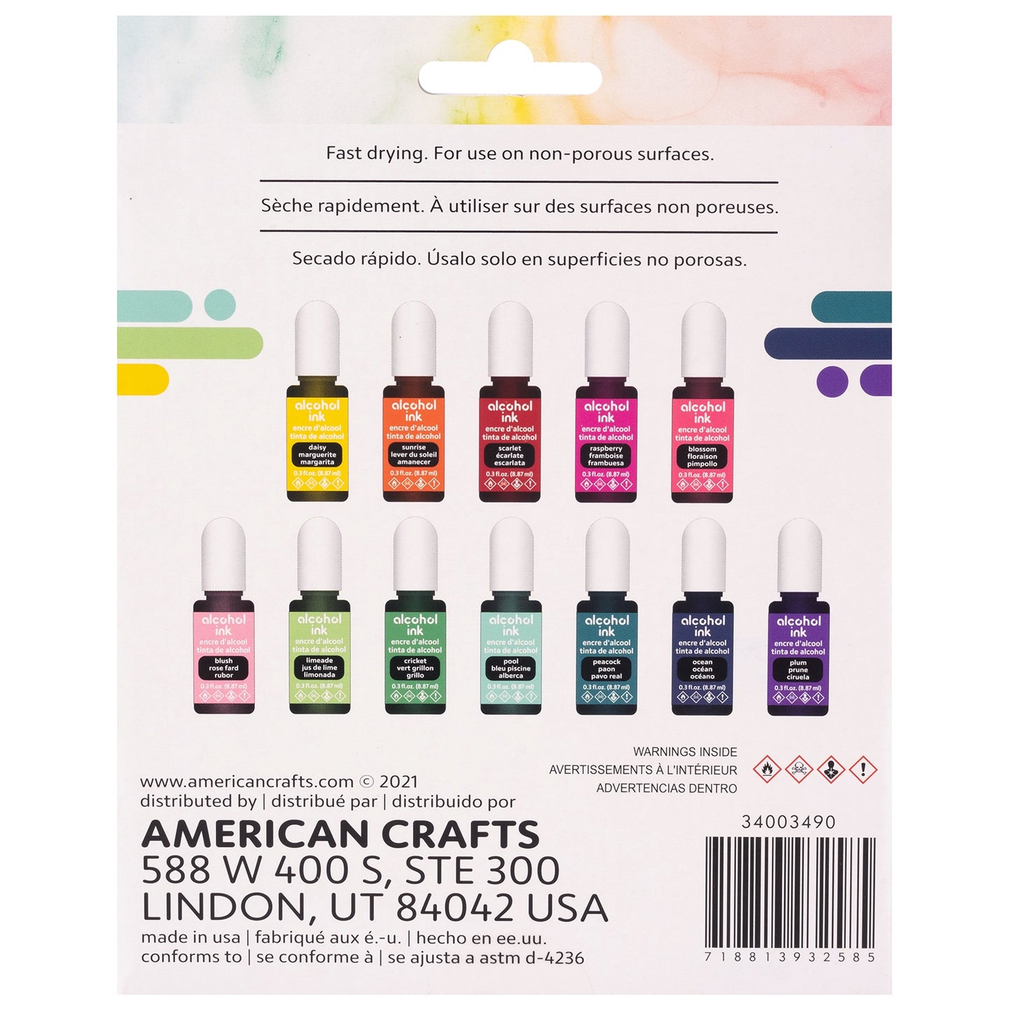 American Crafts Alcohol Ink 0.3oz 12/Pkg-Assorted Colors