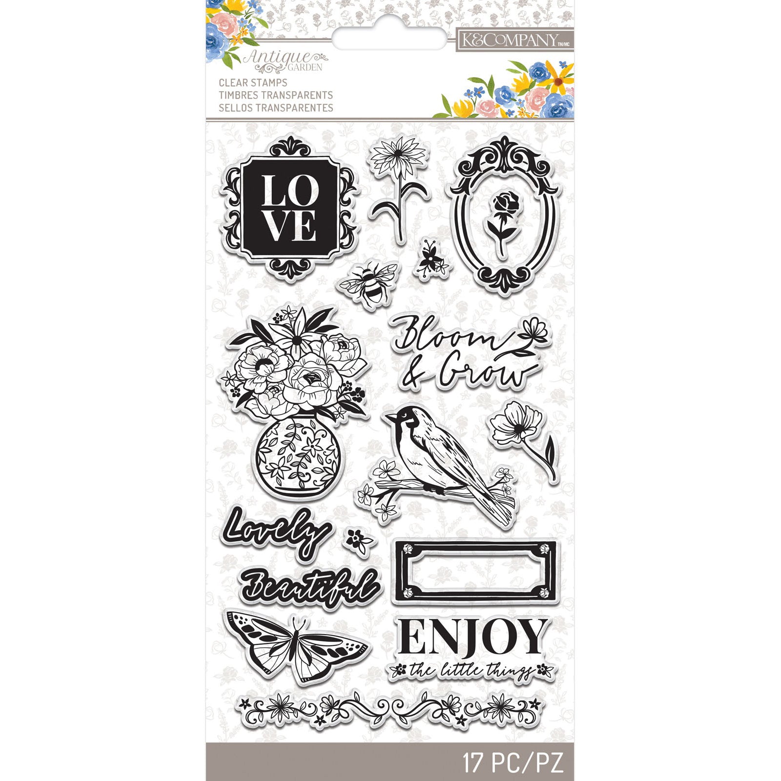 K&Company Antique Garden Acrylic Stamps 17/Pkg