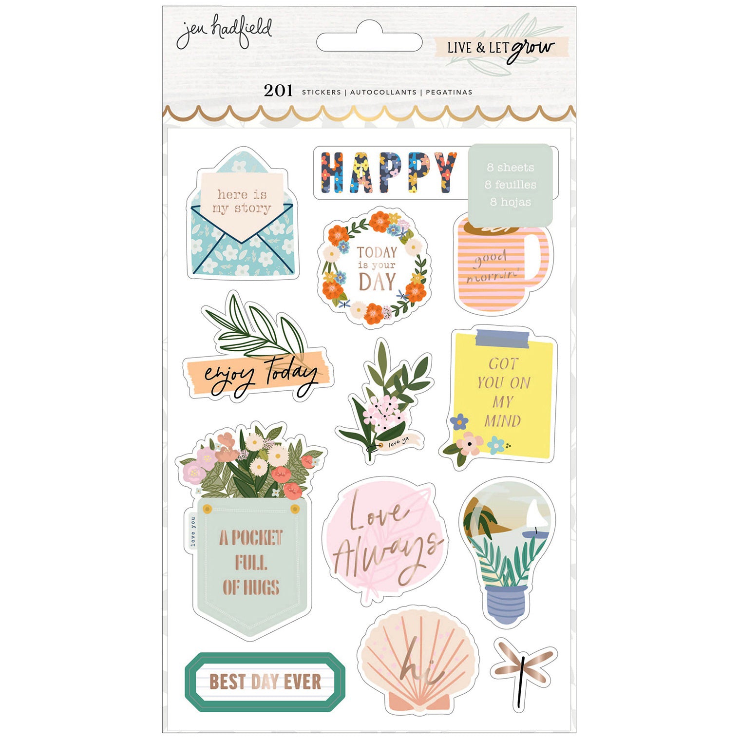 Jen Hadfield Live & Let Grow Sticker Book with Gold Foil Accents