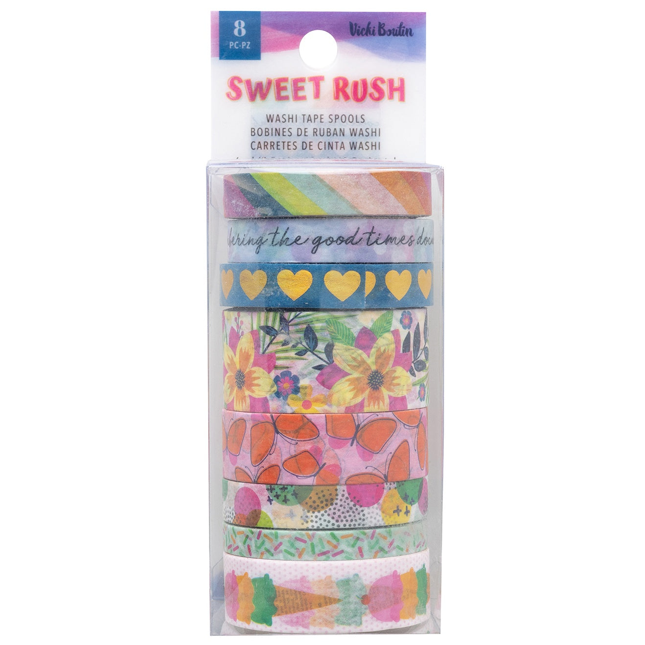 Vicki Boutin Sweet Rush Washi Tape 8/Pkg-W/Gold Foil