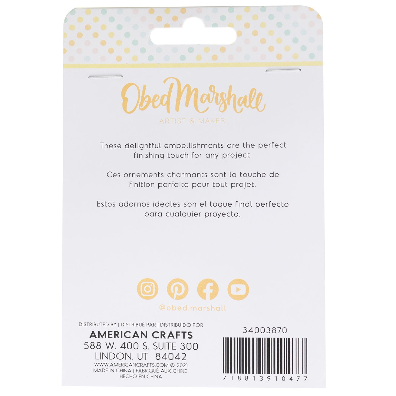 Obed Marshall Especial Mixed Embellishments-Enamel Dots, Sequins & Mini Pom Poms