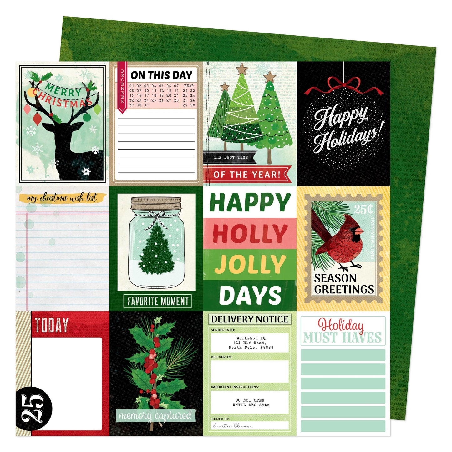 Vicki Boutin Evergreen & Holly Dble-Sided Cardstock 12"X12"